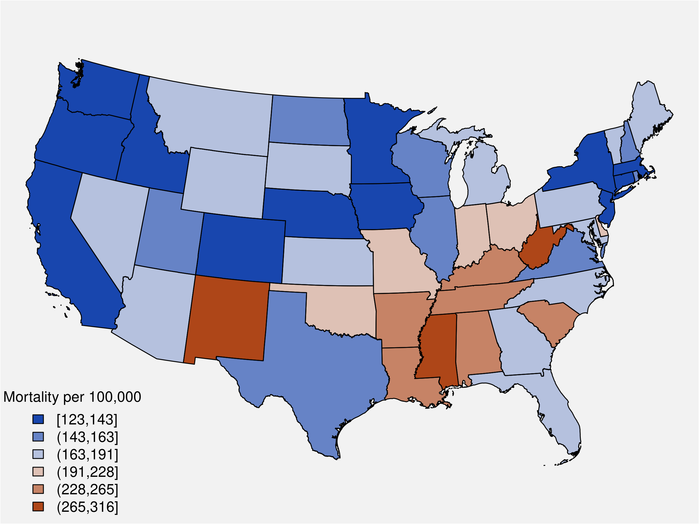 Choropleth map of U.S. states